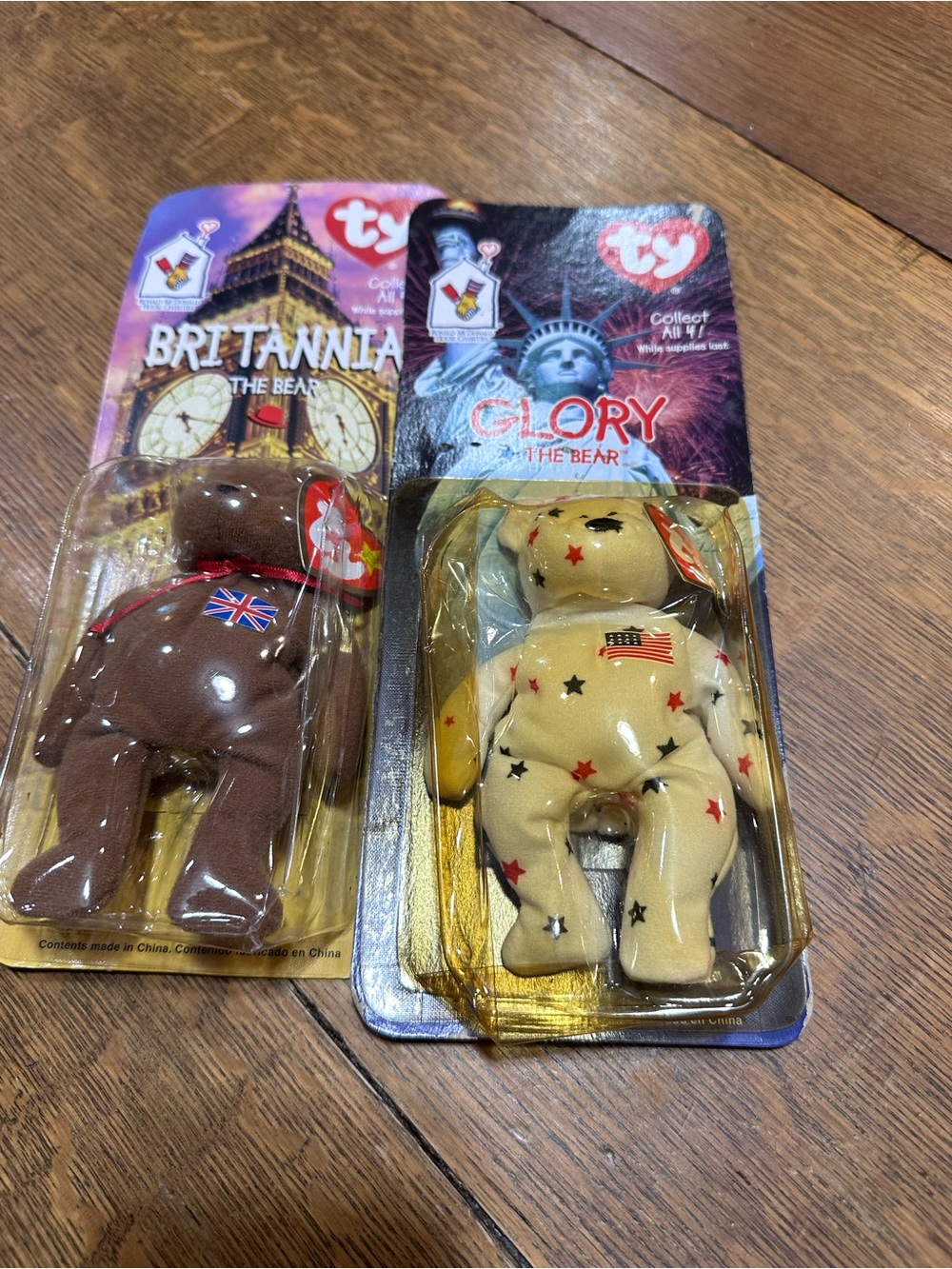Ty Britannia Brown Bear & Ty Glory Cream Star Print Bear Plush Duo
